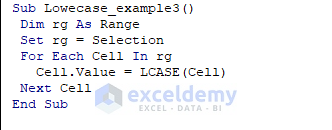 VBA code with Lcase function