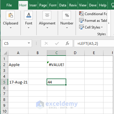 Result for formula with date