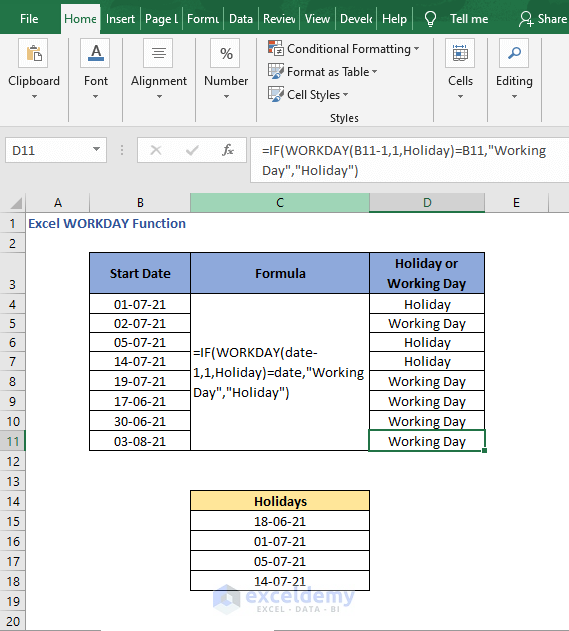 Autofill check result- Excel WORKDAY Function