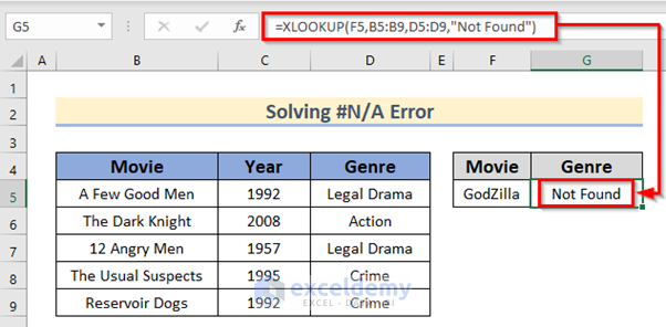 Solve #N/A Error Using XLOOKUP Function in Excel