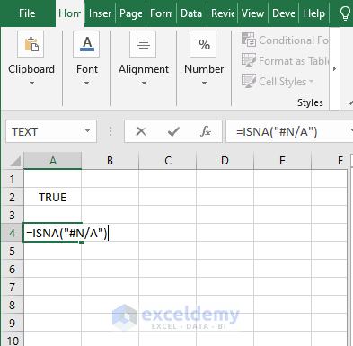 Text input - Excel ISNA Function