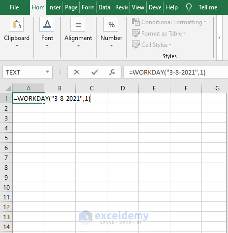 Direct input - Excel WORKDAY Function