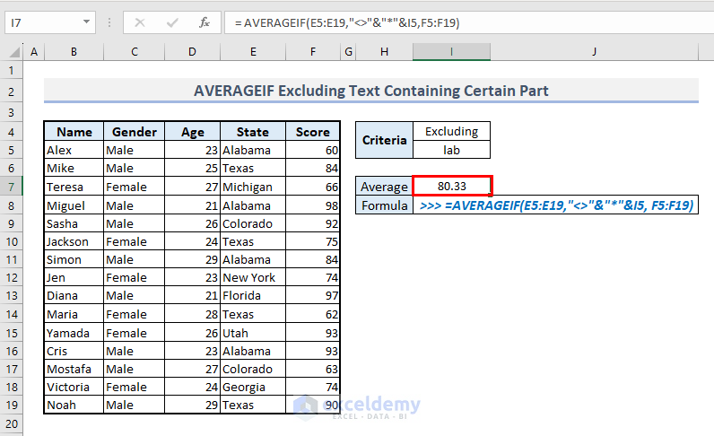 AVERAGEIF Excluding Certain Text Part (lab)