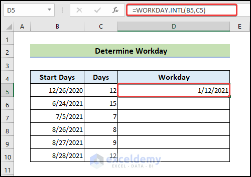 How to use WORKDAY.INTL function