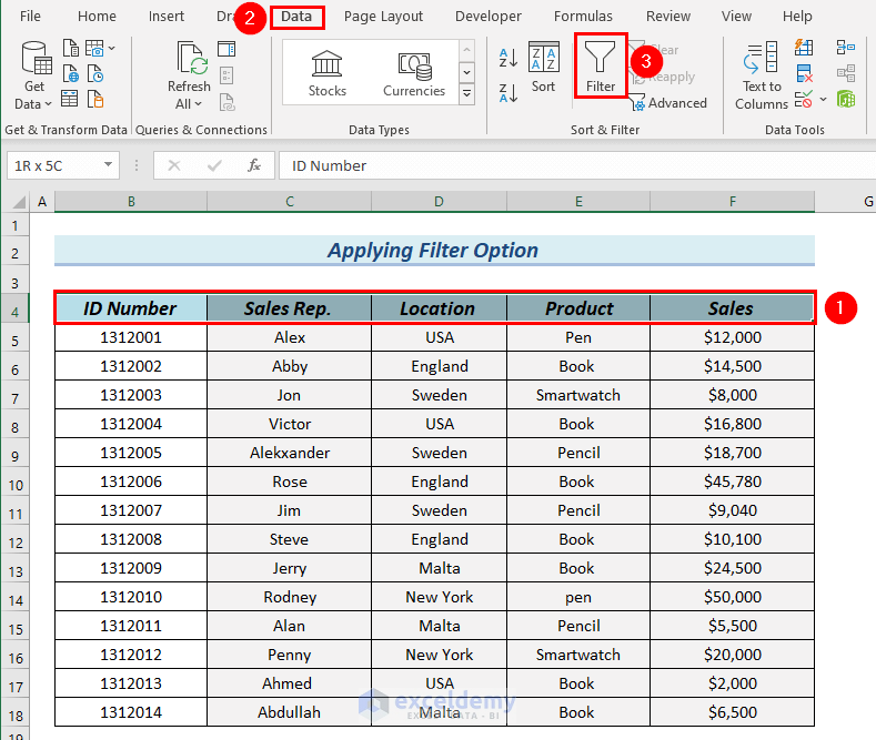 Applying Filter Option for Excel Filter Multiple Columns Simultaneously