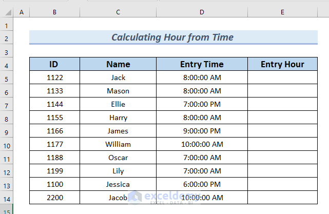 Using Hour Function in Excel