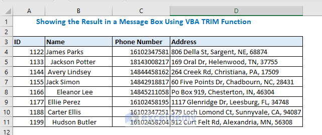 Showing the Result in a Message Box Using VBA TRIM Function