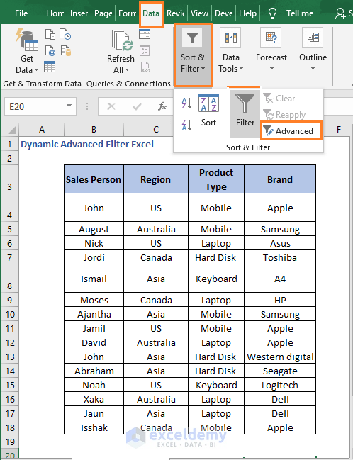 Advanced Filter - Dynamic Advanced Filter Excel