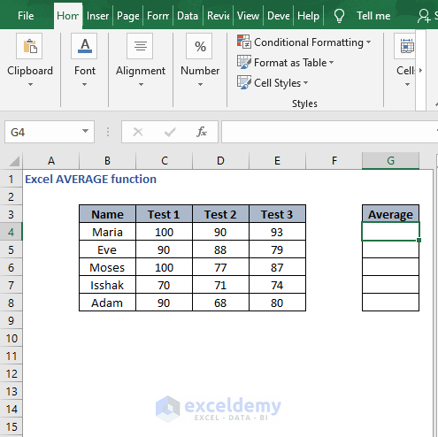Basic use - Excel AVERAGE function