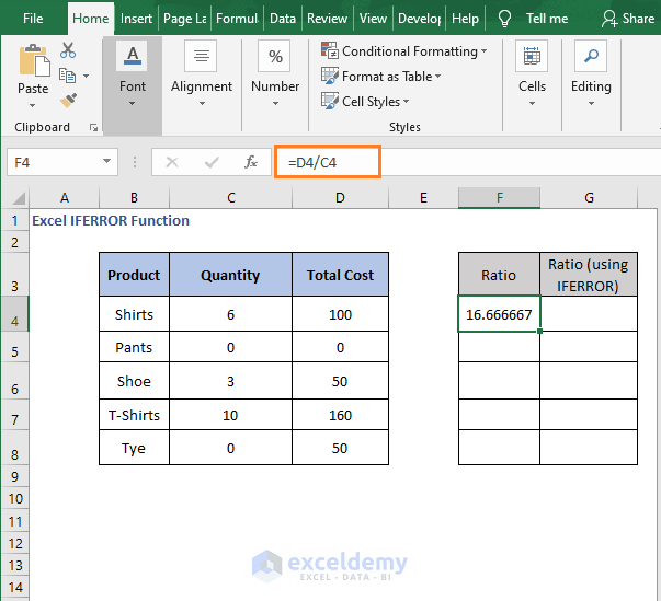 Divide - Excel IFERROR Function