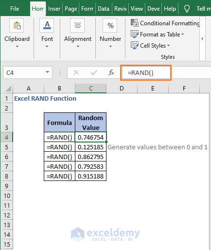 Basic use - Excel RAND Function