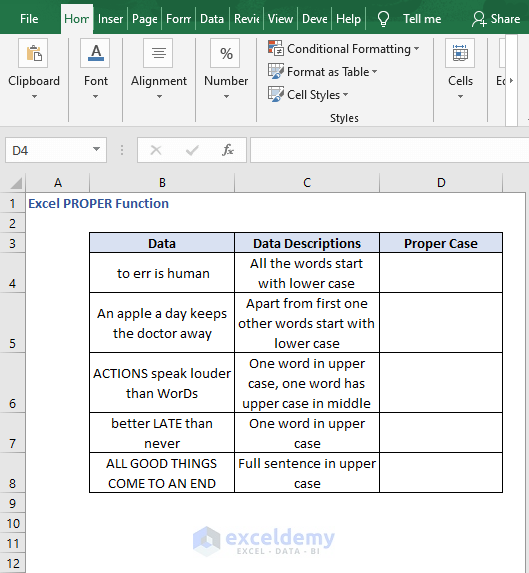 Proverbs data - Excel PROPER Function