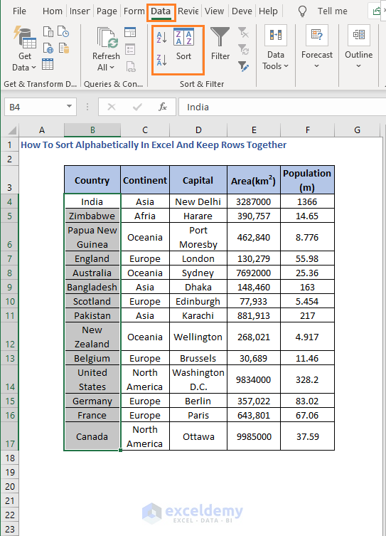Sort option - How To Sort Alphabetically In Excel And Keep Rows Together