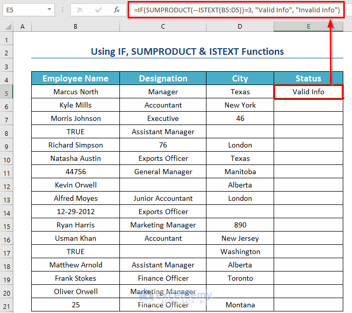 Using IF, SUMPRODUCT & ISTEXT Functions in Excel