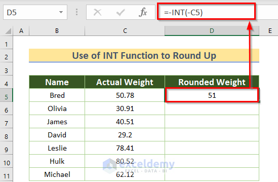 Applying INT Function to Round Up Number