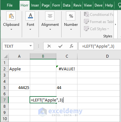 Direct input - Excel LEFT Function