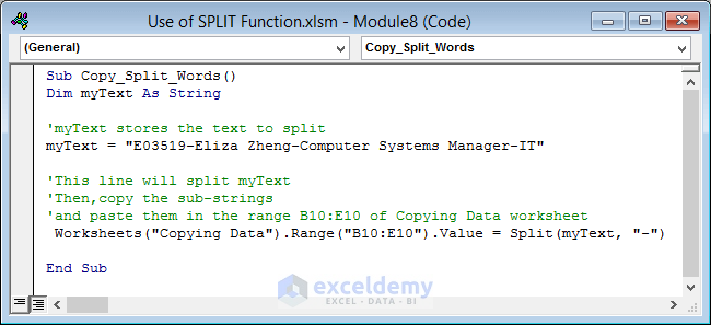 21-vba code to copy data using SPLIT function