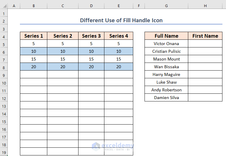 Different Use of Fill Handle Icon to Copy a Formula with Changing Cell References