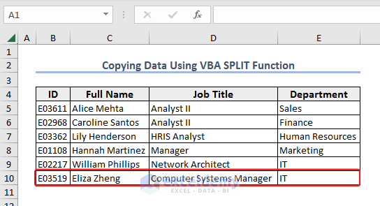 22-output of copying data using SPLIT function