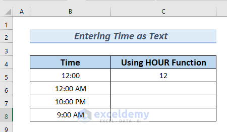 Use of Text in Excel HOUR Function 