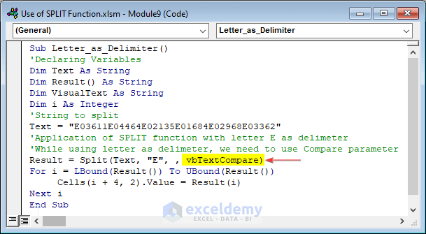 24-vba code to use letter as delimiter inside SPLIT function