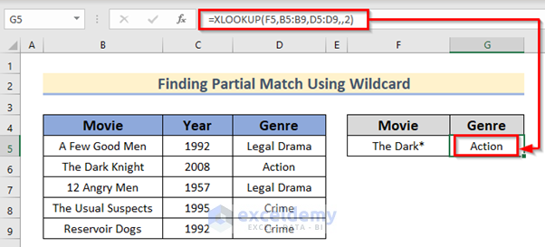 Apply Excel XLOOKUP Function to Find Partial Match Using Wildcard