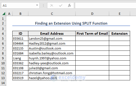 26-dataset for finding extension using SPLIT function