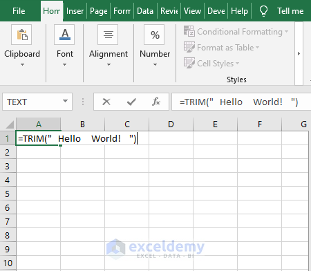 Direct input - Excel TRIM Function 