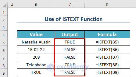 Result for using ISTEXT Function