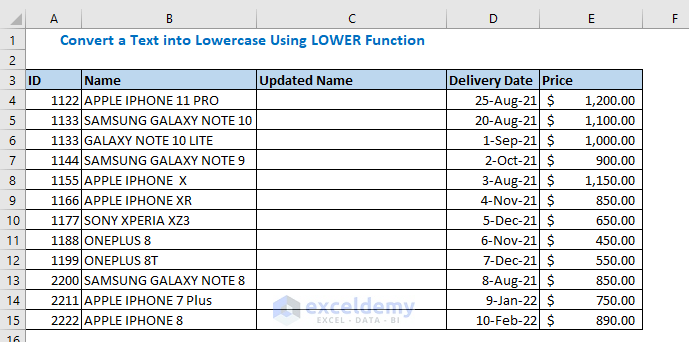 Convert a Text into Lowercase Using LOWER Function