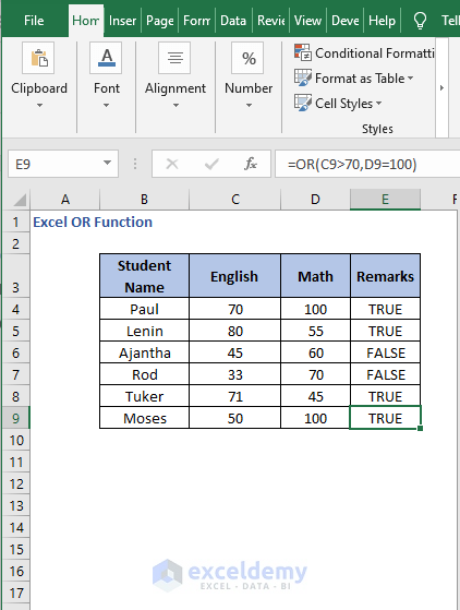 Fill all value - Excel OR Function