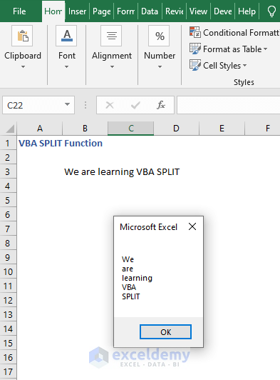 Word Separated in Msgbox - VBA SPLIT Function