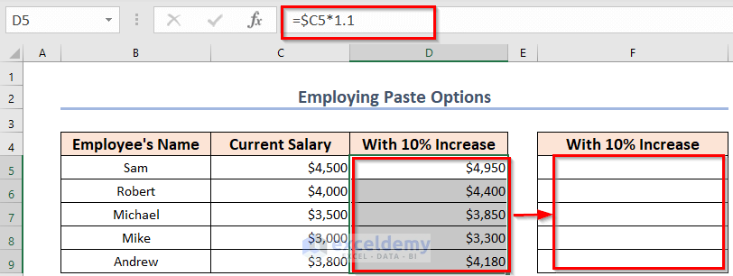 Applying Different Paste Options to Copy Formula in Excel with changing cell references