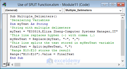 31-vba code to split words with multiple delimiters