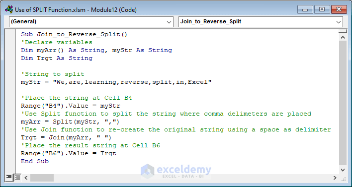 33- vba code for reversing split