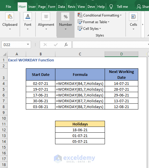 7th working day - Excel WORKDAY Function
