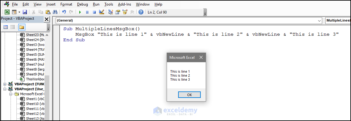 Showing Multiple Lines in a single message box using the MsgBox function in Excel VBA