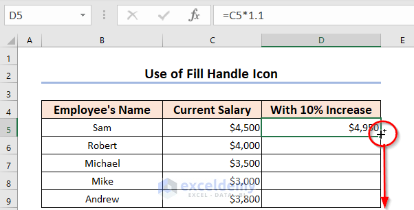 Use of Fill Handle Icon to copy a formula in excel with changing cell references