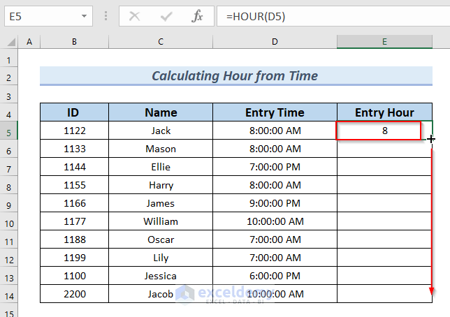 Calculating Entry Hour Using HOUR Function