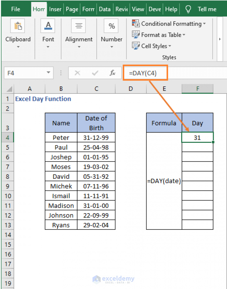 Day Function In Excel _ How to use DAY function in excel(with Example ...