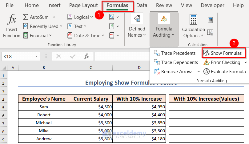 Use of Formula Bar to copy a formula in excel with changing cell references