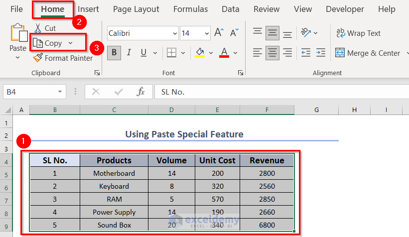 Applying Paste Special Feature to Convert Columns to Rows in Excel
