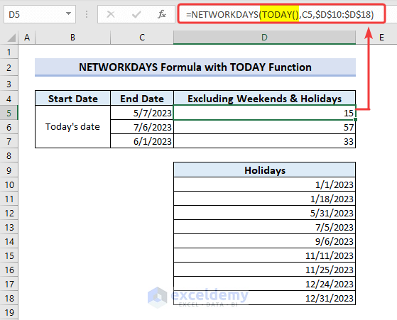 TODAY function with NETWORKDAYS