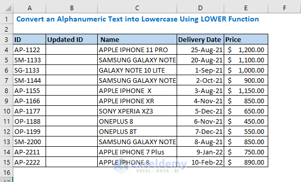  Convert an Alphanumeric Text into Lowercase Using LOWER Function