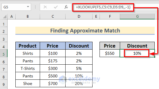 Find Approximate Match Using Excel XLOOKUP Function