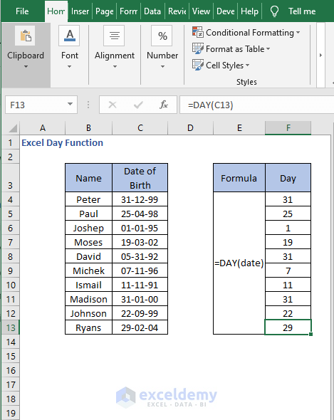 Autofill - Excel Day Function