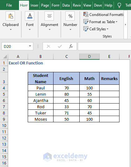 Data - Excel OR Function