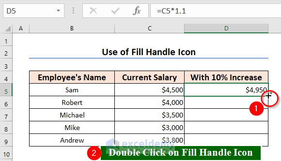 Double Clicking Fill Handle Icon to Copy a Formula with Changing Cell References in Excel
