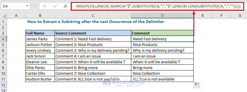 Enter formula using RIGHT LEN SEARCH SUBSTITUE functions