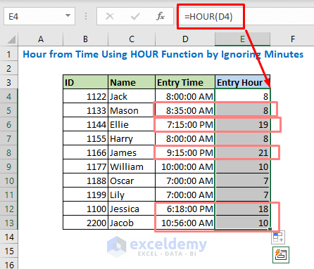 Formula using Hour function
